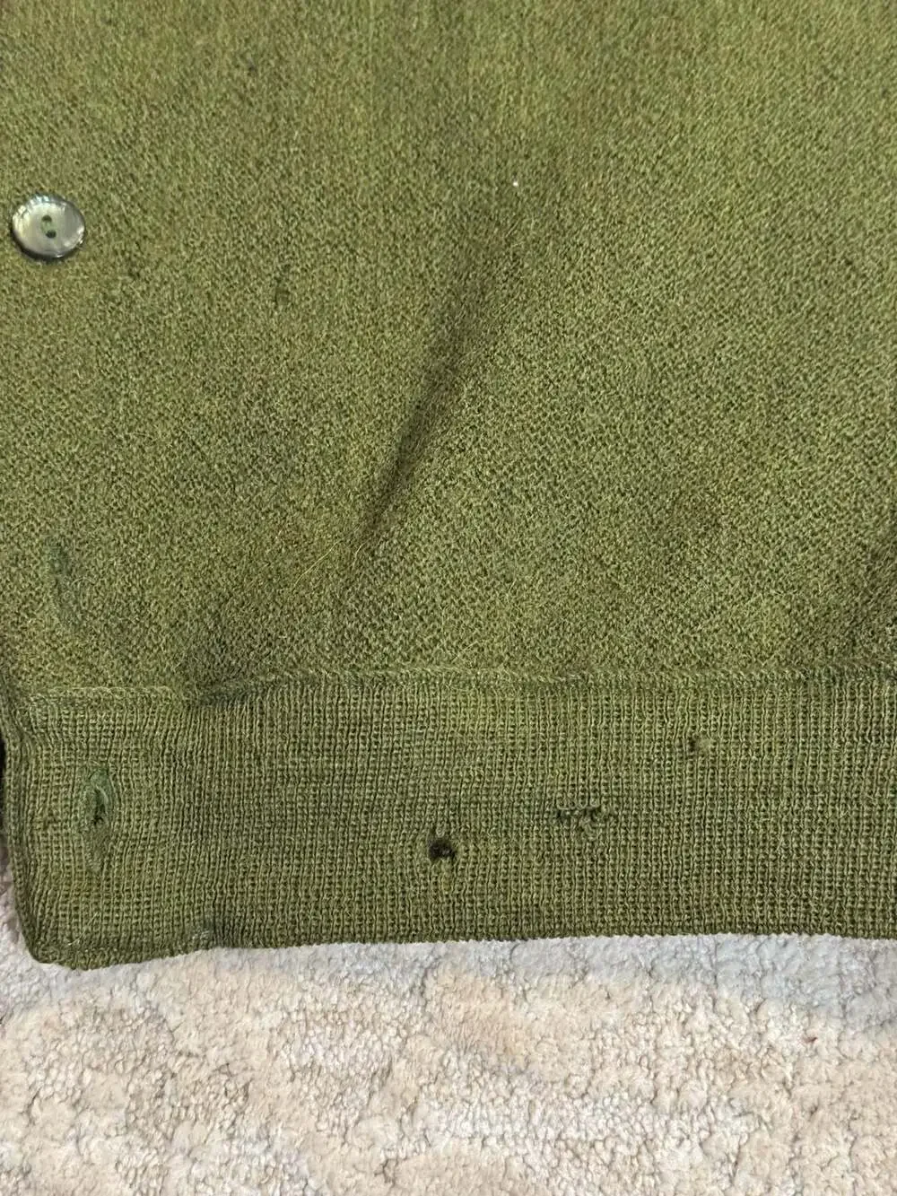 Vintage 1960s Towncraft Penneys Olive Green Alpaca and Worsted Wool Cardigan